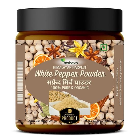 Herbexo Белый перец в порошке (безопасный порошок Mirch) Почувствуйте разницу, 100% чистый и органический белый перец в порошке
